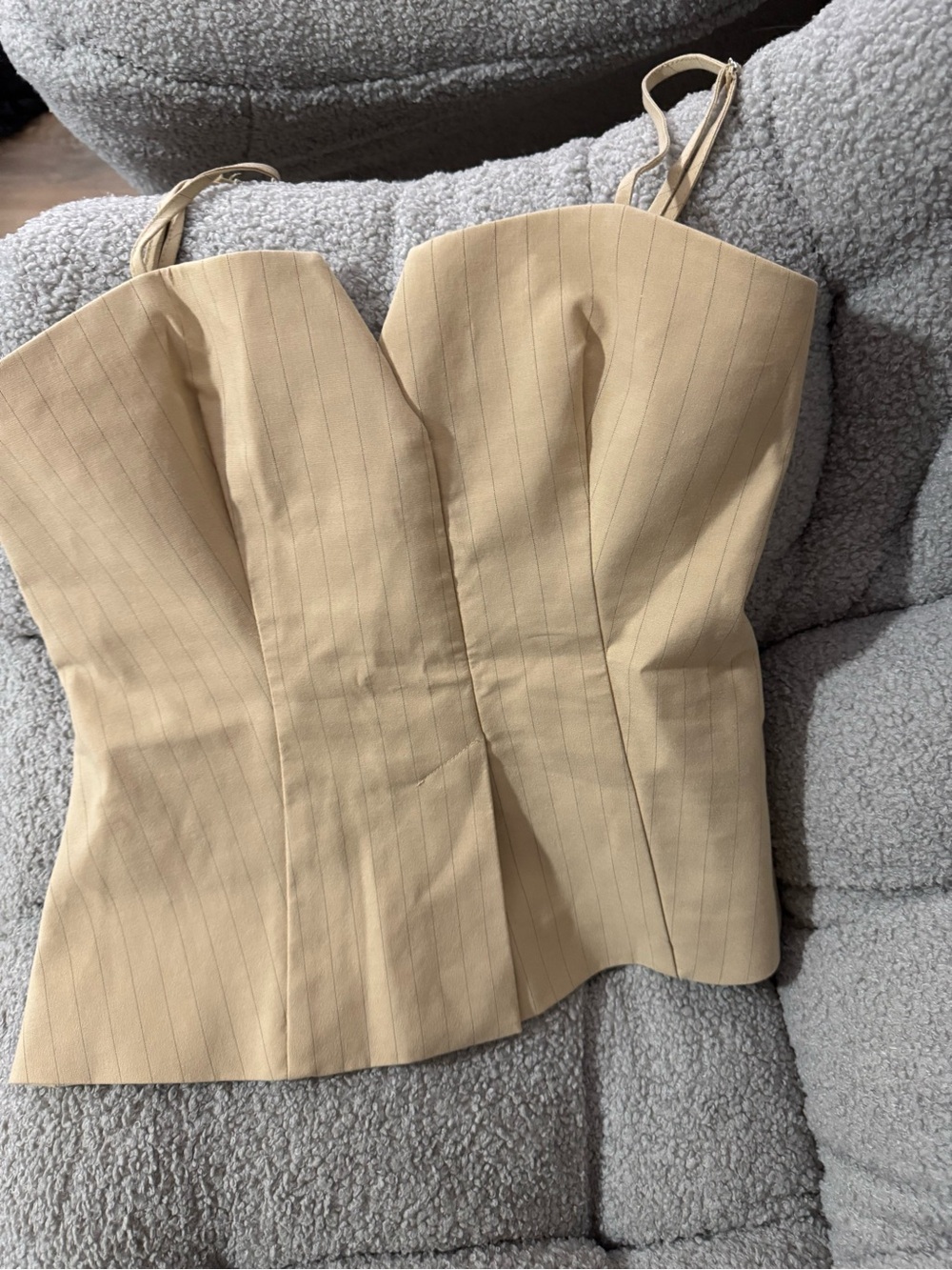 Zara Beige Pinstripe Corset-Style Vest Top